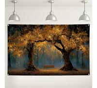 Toile de fond d'arbre d'automne, balançoire de forêt enchantée, décoration d'automne confortable pour fêtes, événements saisonniers d'extérieur/intérieur, 180 x 109 cm
