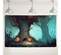 Toile de fond d'arbre d'Halloween, décorations de fête sur le thème de la forêt enchantée, citrouille et fantôme pour photographie d'Halloween, fournitures de fête d'Halloween, 180 x 109 cm