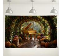 Toile de fond d'automne piano doré, décorations d'automne rustiques pour photographie, arrière-plan de fête intérieur/extérieur confortable pour célébrations de Thanksgiving, 180 x 109 cm