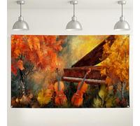 Toile de fond d'automne pour piano et violon, œuvre d'art de scène naturelle d'automne, décoration musicale pour événements photographiques, beau fond saisonnier pour fêtes 180 x 109 cm