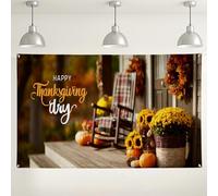 Toile de fond d'automne pour Thanksgiving, décoration rustique avec tournesols et citrouilles, parfaite pour les célébrations d'automne et la photographie de vacances, 180 x 109 cm