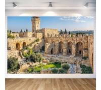 Toile de fond de 6,1 x 3 m - Motif bâtiments de Jérusalem - La vieille ville de David - Pour photographie - Bannière murale pour anniversaire - Accessoires de photomaton