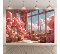Toile de fond de ballons roses princesse pour photographie, nuages, fleurs, conte de fées, bannière de décoration de fête pour filles, nouveau-né, fête prénatale, anniversaire (J, 180 x 250 cm)