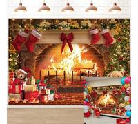 Toile de fond de cheminée de Noël 2,13 x 1,52 m Bas de Noël vintage Sapin de Noël Toile de fond de photographie de cheminée de Noël pour décorations de fête d'hiver et de vacances en famille