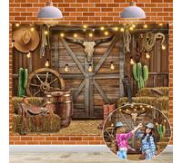 Toile de fond de cowboy occidentale - Décorations de fête occidentale - 2,4 x 1,8 m - Wild West rustique en bois - Pour photographie de portrait - Fournitures de fête d'anniversaire - Accessoires
