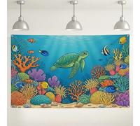 Toile de fond de créatures sous-marines océaniques, décorations colorées de récif de corail, fond de photographie de tortue marine pour fêtes, événements sur le thème de la plage d'été, 180 x 109 cm