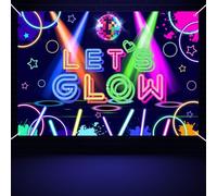 Toile de fond de fête avec lumières noires, bannière Let's Glow pour décoration d'anniversaire fluo