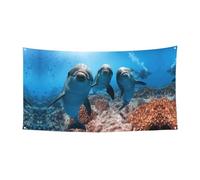 Toile de fond de fête d'intérieur avec motif dauphin qui vous regarde, grande bannière pour joyeux Noël à suspendre pour les fêtes de fin d'année