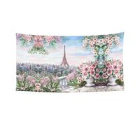 Toile de fond de fête d'intérieur avec motif Tour Eiffel de Paris avec fleurs, grande bannière pour joyeux Noël à suspendre pour les fêtes de fin d'année