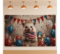 Toile de fond de fête hérisson Americana - Décorations de fête patriotique rétro - Pour intérieur/extérieur - Pour photographie de vacances - 180 x 100 cm