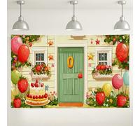 Toile de fond de fête pour gâteau aux fraises, jolies décorations de ballons colorés, arrière-plan de photographie d'événement doux pour fêtes d'anniversaire, fêtes de printemps et fêtes d'enfants