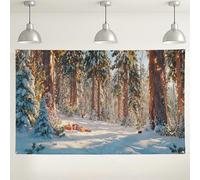 Toile de fond de forêt au pays des merveilles d'hiver, arbres enneigés, décorations de fête élégantes, vacances d'intérieur/extérieur, fond de photographie pour fêtes de Noël, 180 x 109 cm