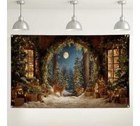 Toile de fond de forêt au pays des merveilles d'hiver, fond rustique confortable pour photographie de Noël, décorations de fête de vacances pour événements d'intérieur/extérieur, 180 x 109 cm