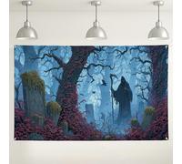 Toile de fond de forêt hantée, décorations de paysages fantastiques sombres, arrière-plan effrayant pour photographie d'Halloween, fond pour fêtes, fournitures d'événements saisonniers d'automne, 180