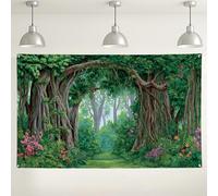 Toile de fond de forêt luxuriante, scène naturelle verte vive pour photographie, décorations de fête d'intérieur/extérieur, fond sur le thème de la jungle d'été, 180 x 109 cm