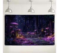 Toile de fond de forêt magique, champignon enchanté décorations de fête de jardin, fond de photographie d'intérieur et d'extérieur pour célébrations et événements 180 x 109 cm