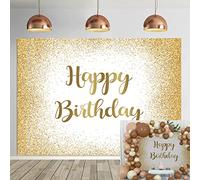 Toile de Fond de Happy Birthday Or et Blanc pour Adultes Femmes Hommes Points de Paillettes dorées décorations de fête d'anniversaire gâteau Table bannière Fournitures
