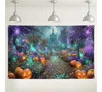 Toile de fond de jardin citrouille d'Halloween, décorations de fête effrayantes de forêt enchantée, fond photo magique pour fête d'Halloween, fournitures de festival d'automne, 180 x 109 cm