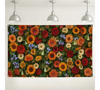 Toile de fond de jardin floral, décorations murales vintage à motif floral, bouquet de fleurs colorées pour mariage, événements printaniers, utilisation en intérieur/extérieur, 180 x 109 cm