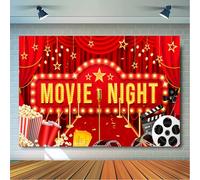 Toile de Fond de Movie Night, Toile de Fond pour Soirée Cinéma - Fond Décoratif pour Décoration de Soirée Cinéma & Fête d'anniversaire d'une Soirée Cinéma