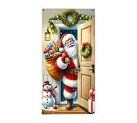Toile de fond de Noël - 213 x 91 cm - Bannière Père Noël chien - Décorations de Noël pour le mur - Pour photos de famille, anniversaire, mariage, Nouvel An, vacances d'hiver, porte, cheminée