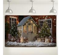 Toile de fond de Noël au pays des merveilles d'hiver, scène de cabane confortable, décorations de vacances, fond de photographie festif intérieur/extérieur pour fêtes et événements 180 x 109 cm