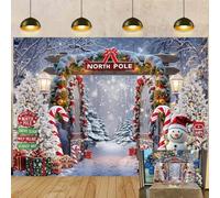 Toile de fond de Noël avec canne de bonbons, pôle nord, forêt enneigée, paysage photographique, réveillon de Noël, Nouvel An, fête de famille, portrait d'enfants, accessoires de studio (2,4 x 1,8 m)