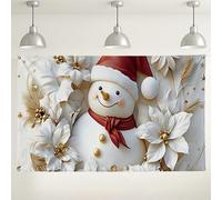 Toile de fond de Noël bonhomme de neige, décorations de fête florales élégantes pour l'hiver, blanc doré, arrière-plan de photographie intérieur/extérieur pour événements de vacances, 180 x 109 cm