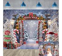 Toile de fond de Noël Cane Candy Pôle Nord Forêt enneigée Paysage Photographie Fond Noël Nouvel An Vacances Fête de famille Portrait Enfants Studio Accessoires (2,1 x 1,5 m)