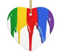 Toile de fond de Noël en céramique en forme de cœur, impression double face, élégante décoration festive à suspendre avec ficelle dorée pour la maison, le magasin, la décoration de vacances