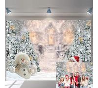 Toile de Fond de Noël en Hiver - Sapin de Noël, Bonhomme de Neige, Flocon de Neige Décoration de fête pour Le Nouvel an (2,1 x 1,5 m)