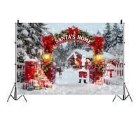 Toile de Fond de Noël Ttincceer 1.5x1.2m, Maison du Père Noël, Toile de Fond Photo du réveillon du Nouvel an, Conte de fées, Hiver, Neige, Pays des Merveilles, bannière décorative