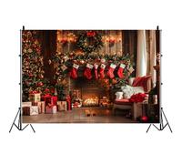 Toile de Fond de Noël Ttincceer 3x2.5m pour Photographie, Motif cheminée, Sapin de Noël, Plancher en Bois, décoration de fête de Nouvel an, bannière en Vinyle