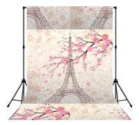 Toile de fond de photo imprimée de Paris Tour Eiffel et fleurs - Tissu mat sans couture pour séances photo - Bannière murale professionnelle pour studio