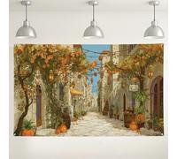 Toile de fond de rue d'automne, décorations d'automne vintage confortables, chaudes et colorées, arrière-plan pour photographie d'extérieur/intérieur pour événements de fête de Thanksgiving 180 x 109