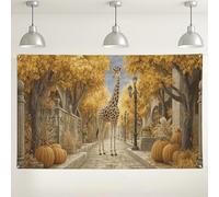 Toile de fond de rue d'automne girafe - Décoration vintage pour événements d'automne - Fond photo rustique pour extérieur/intérieur - Fournitures de fête de Thanksgiving - 180 x 109 cm