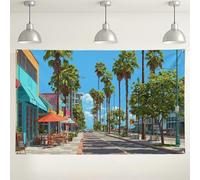 Toile de fond de rue de palmier tropical, décoration murale urbaine colorée pour fêtes, fond de photographie en plein air, idéal pour les événements et les célébrations 180 x 109 cm