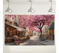Toile de fond de rue en fleurs de cerisiers, décoration florale vintage pour événements extérieurs/intérieurs, fond de fête printanière pour photographie et célébrations, 180 x 109 cm