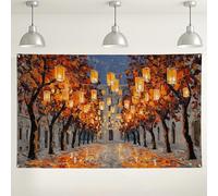 Toile de fond de rue lanterne d'automne, arrière-plan confortable pour photographie d'automne, décorations de fête d'extérieur/d'intérieur chaudes pour Thanksgiving et Halloween, 180 x 109 cm