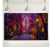 Toile de fond de rue nocturne d'automne, fond coloré pour photographie, parfait pour les fêtes, événements, décoration d'intérieur/extérieur 180 x 109 cm