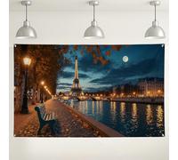 Toile de fond de scène de nuit de Paris, paysage urbain de Paris pour fêtes, décoration d'intérieur/extérieur pour événements, thème automne 180 x 109 cm