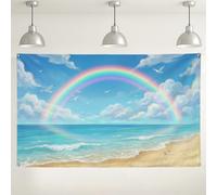 Toile de fond de scène de plage arc-en-ciel, horizon coloré de l'océan, décorations de fête d'été pour événements d'intérieur/extérieur 180 x 109 cm