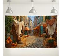 Toile de fond de scène de rue d'automne, arrière-plan vintage confortable pour photographie de marché, parfait pour les festivals d'automne et les célébrations de Thanksgiving 180 x 109 cm