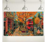 Toile de fond de scène de rue d'automne, décoration d'automne vintage pour photographie, fond coloré de fête en plein air, fournitures de fête de Thanksgiving 180 x 109 cm