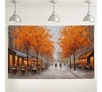 Toile de fond de scène de rue d'automne, fond de photographie artistique oranger, décoration de fête de café confortable pour événements, fournitures de célébration saisonnière d'automne, 180 x 109 cm