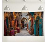 Toile de fond de scène de rue marocaine, fond décoratif de marché vintage, accessoire de photographie pour événements, décoration de fête intérieur/extérieur, 180 x 109 cm