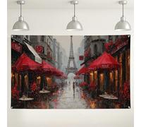 Toile de fond de scène de rue parisienne, parapluie rouge vintage - Décoration romantique pour intérieur/extérieur - Pour photographie de fiançailles, événements - 180 x 109 cm