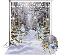 Toile de fond de scène d'hiver au pays des merveilles de 1,8 x 2,4 m, flocon de neige et forêt, toile de fond pour photographie d'arbre de Noël, décorations de fête de Noël enneigées, fournitures de