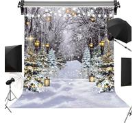 Toile de fond de scène d'hiver au pays des merveilles de 2,4 x 3 m (8x10FT) - Flocon de neige - Scène de forêt - Fond pour photographie - Arbre de Noël enneigé - Fournitures de fête de Noël