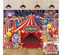 Toile de fond de tente de cirque rouge sur le thème du carnaval pour fête d'anniversaire, fête prénatale, cabine de photographie (1,8 x 1,2 m)